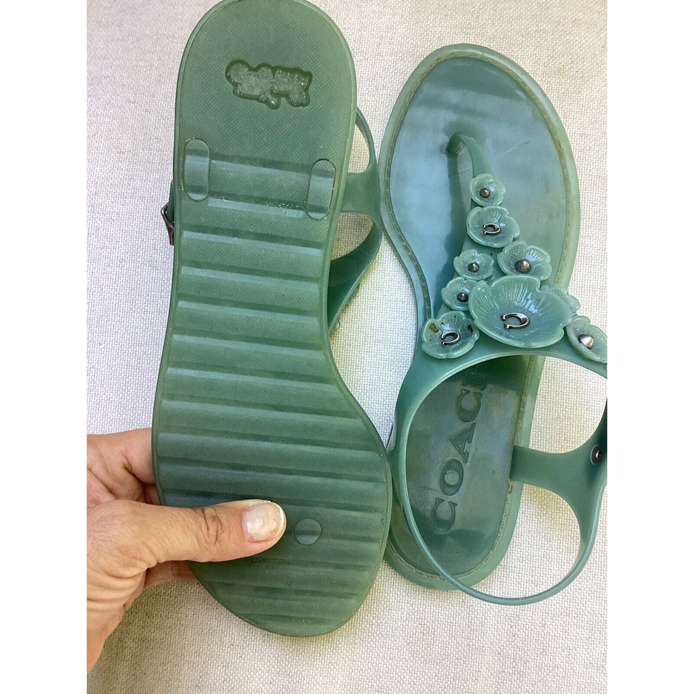Coach Tea Rose Jelly Streps Thong Sandals Pink Size 7 B Marine Blue - Picture 6 of 6